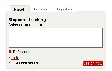 Окно "Shipment tracking"  на сайте немецкой почты DHL