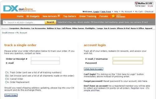 account login - авторизация на сайте dealextreme.com