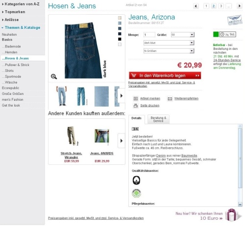 Jeans Arizona на странице каталога